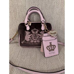 NWT Juicy Couture Classic Scottie Dog Mini Satchel Purse Bag in Chocolate/Pink